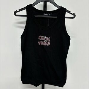 Miu Miu Black Tank Top with Pink Logo